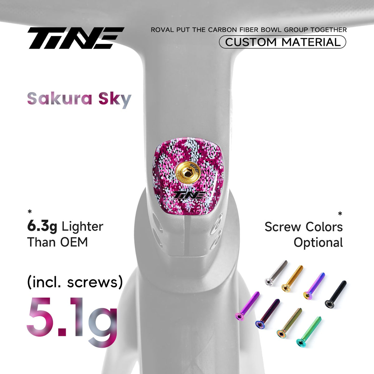 TiNE Top Cap de Carbono edición Blossom Sky (decoración floral en rosa) en el cockpit Roval Rapide: 5,1 g con tornillo