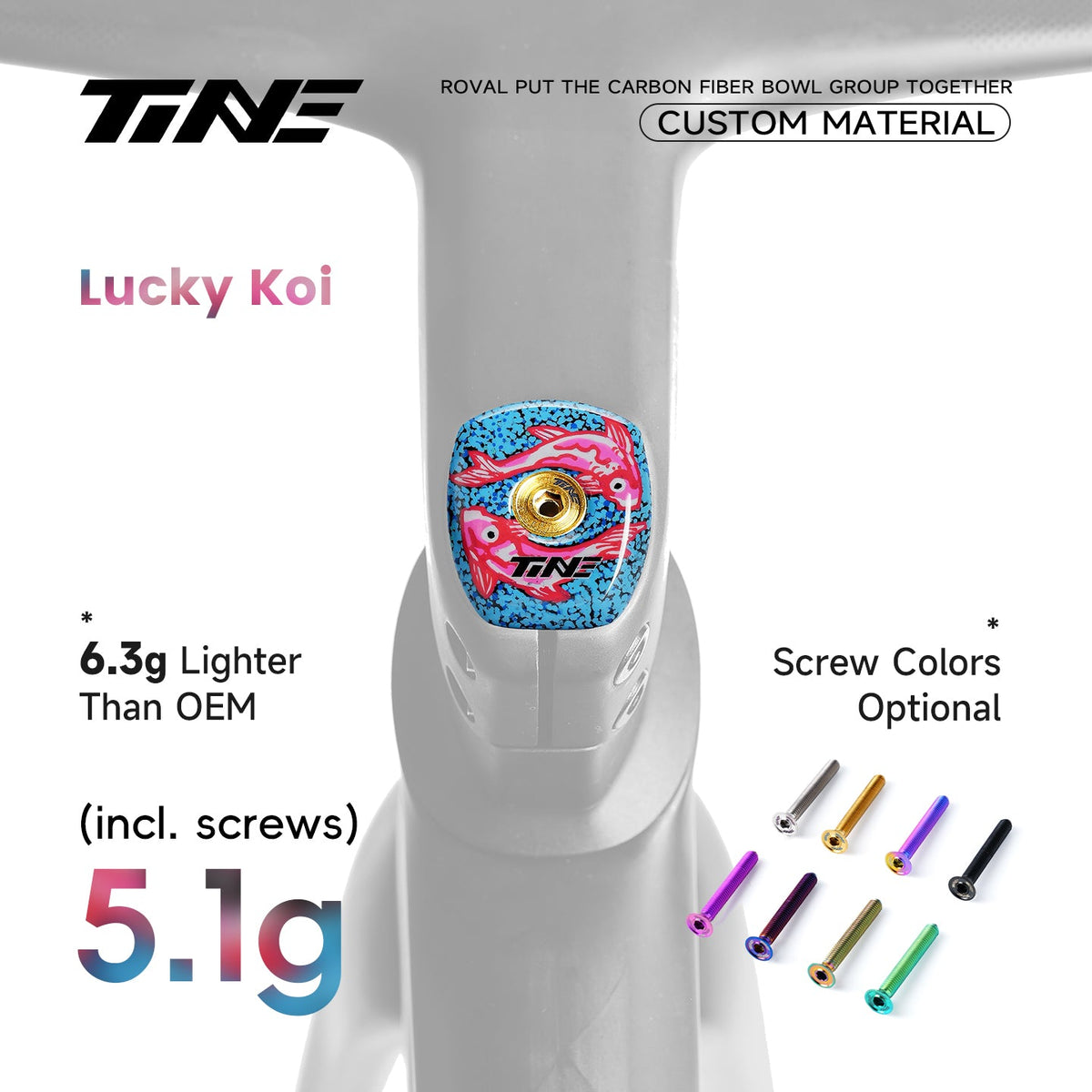 TiNE Top Cap de Carbono edición Lucky Koi (decoración de carpas koi) en el cockpit Roval Rapide: 5,1 g con tornillo