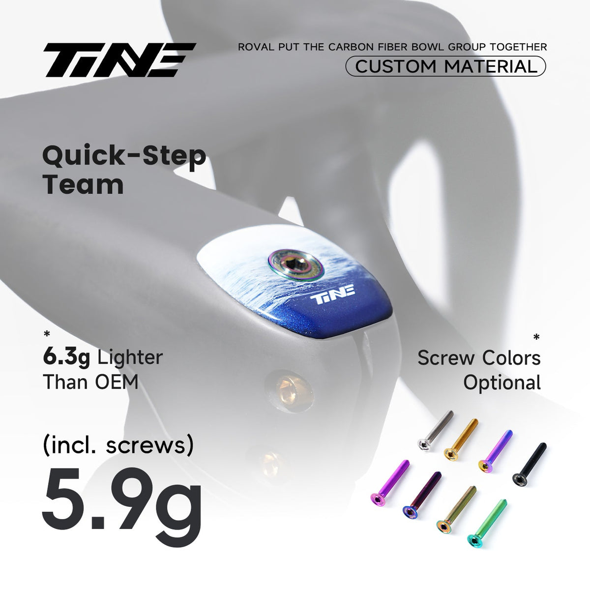 TiNE Top Cap de Carbono Quick-Step Edition (decoración azul de olas) en el cockpit Roval Rapide: 5,9 g con tornillo