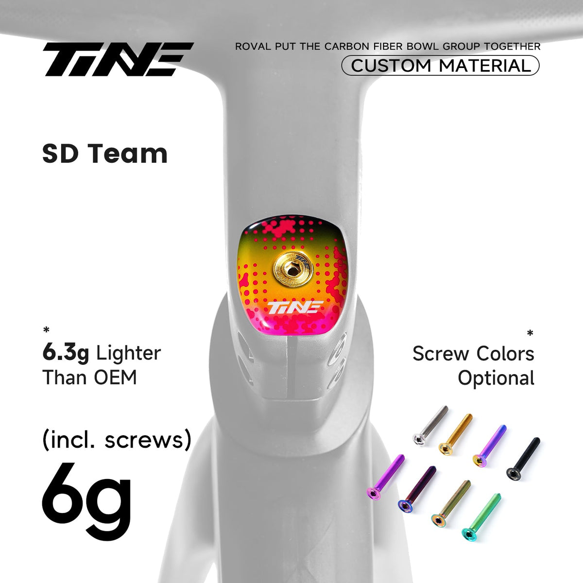 TiNE Top Cap de Carbono SD Team Edition (decoración amarilla y rosa) en el cockpit Roval Rapide: 6 g con tornillo