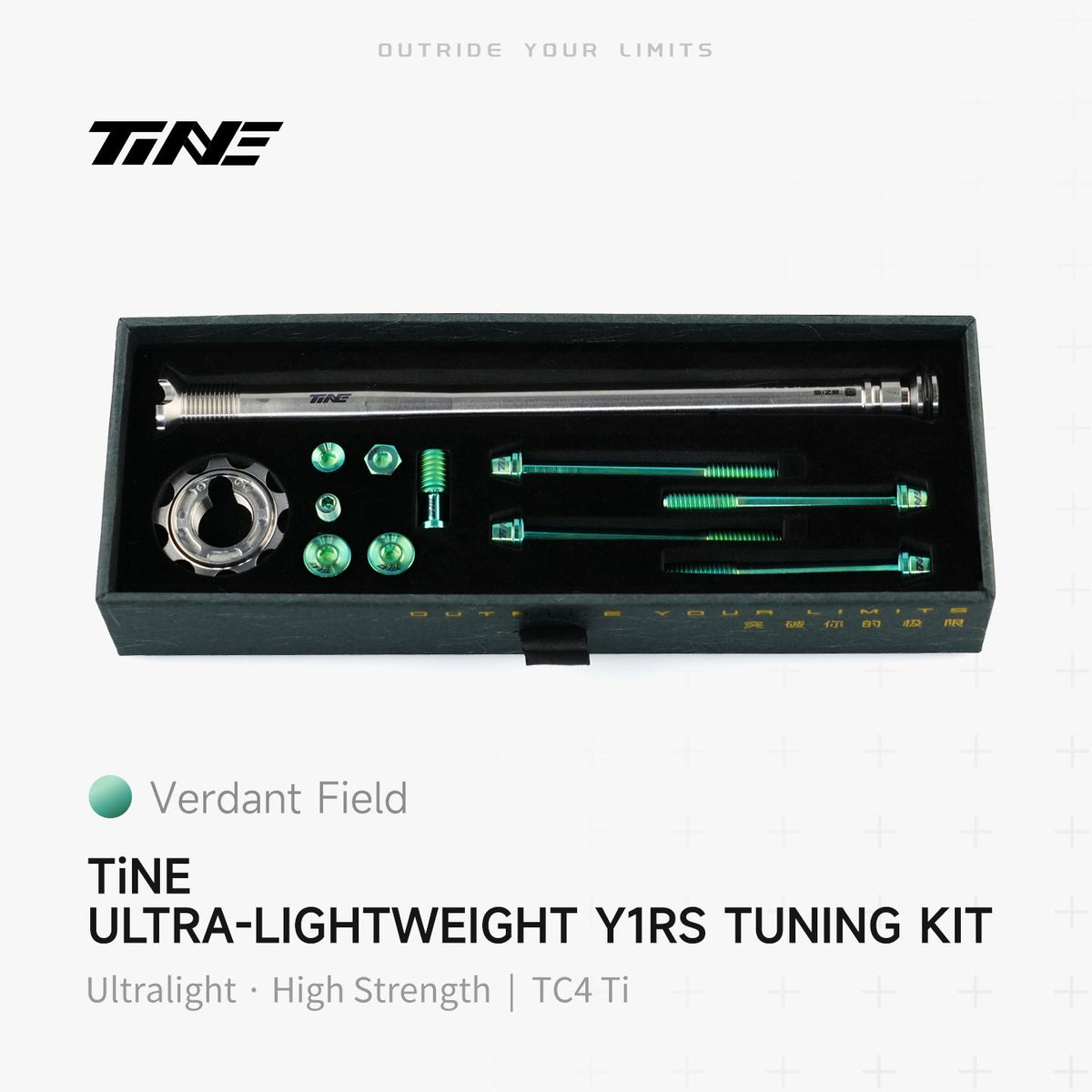 TiNE Tapón de Compresión de Titanio Colnago Y1Rs con tornillería en acabado Verdant Field (verde) y eje en plata