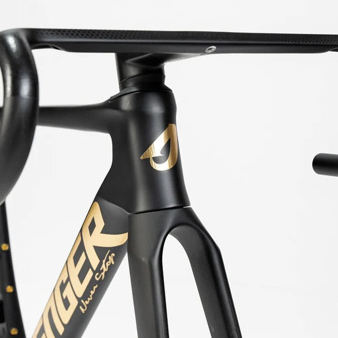 Cuadro Avenger Shuttle SL Black gold, détail du tube de direction