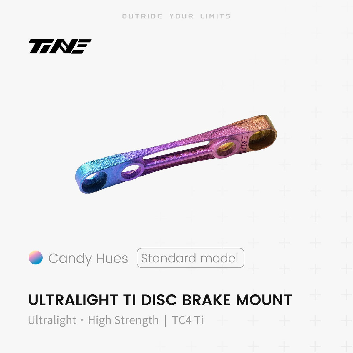 TiNE Adaptador de Freno de Disco Flat Mount de Titanio versión universal en acabado Candy Hues (degradado violeta y dorado)