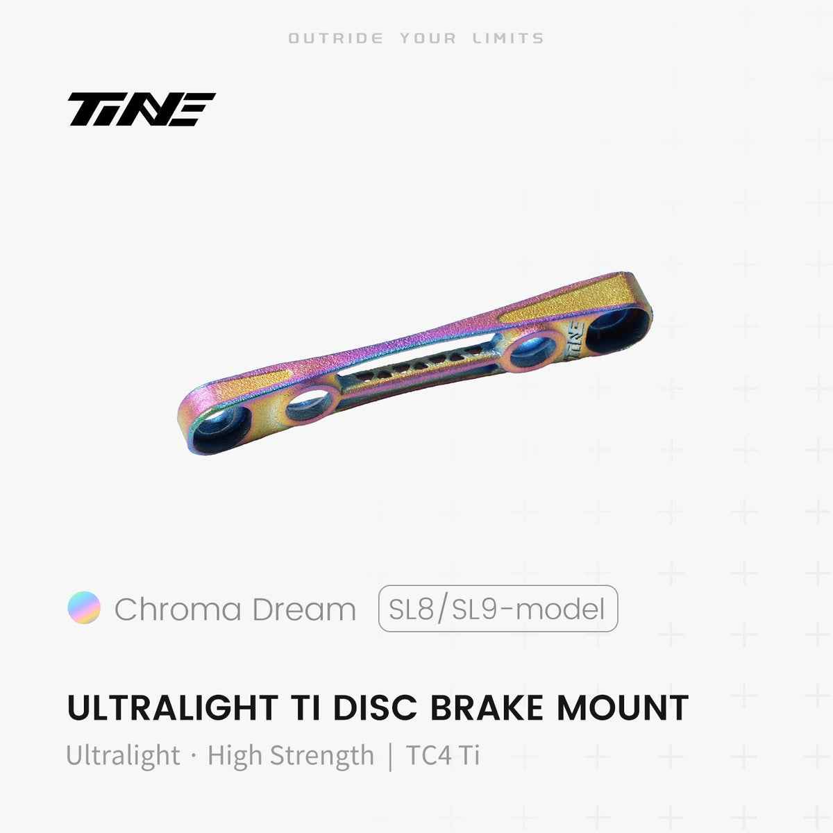 TiNE Adaptador de Freno de Disco Flat Mount de Titanio para Specialized SL8 / SL9 en acabado Chroma Dream (tornasolado)