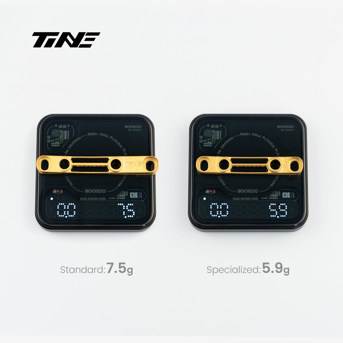 Peso del adaptador TiNE en báscula: 7,5 g la versión estándar y 5,9 g la versión Specialized