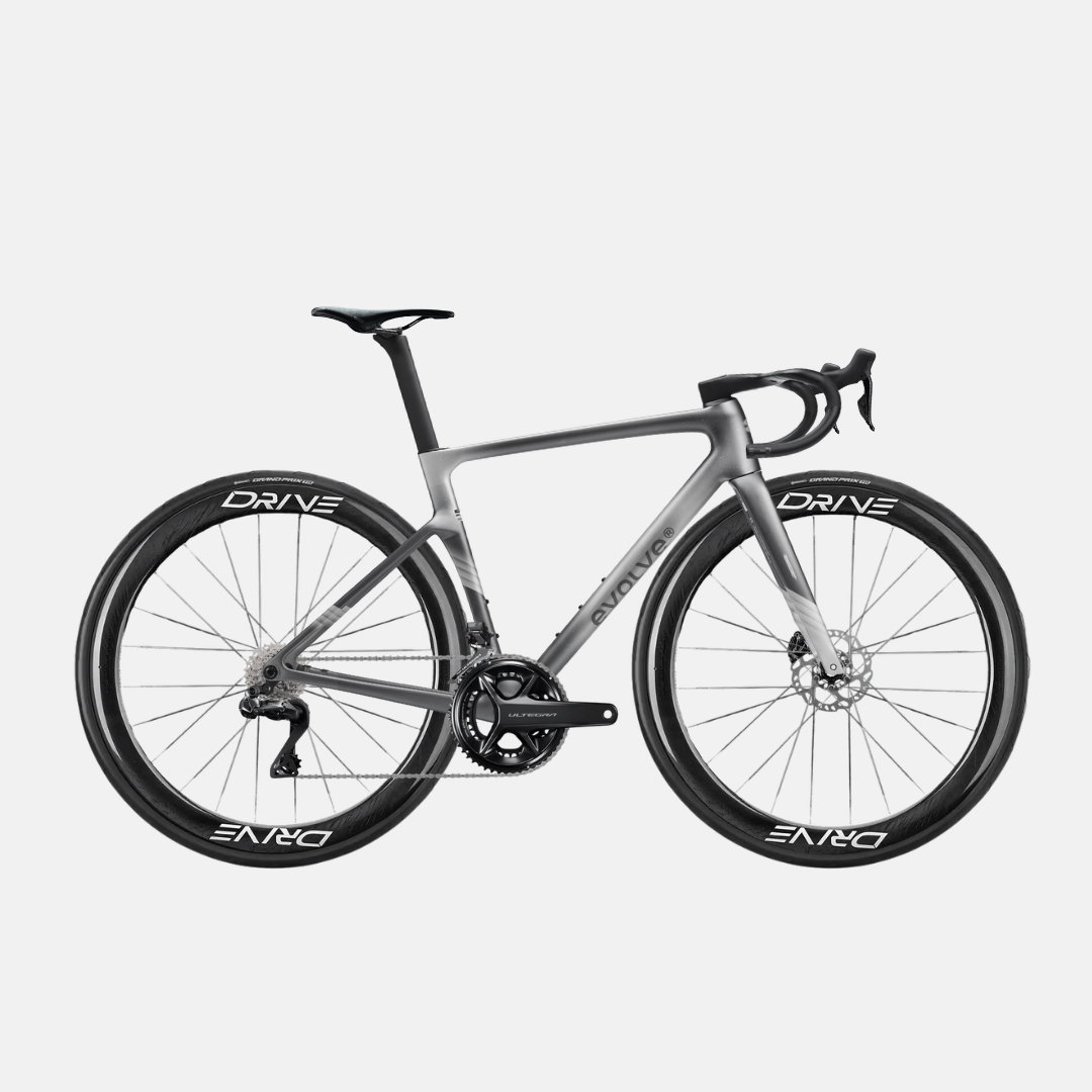 Vélo Evolve Artista Cima Ultegra Di2 Mist, vue latérale avec grand logo