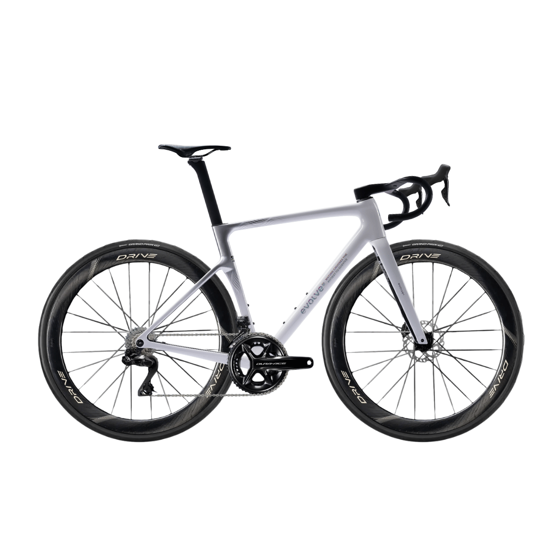 Bicicleta completa carbono evolve dura ace plateada