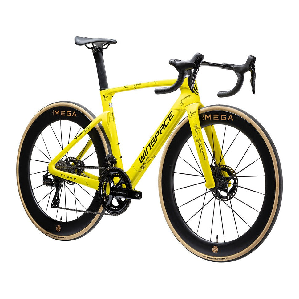 Bicicleta Winspace T1600 Dura-Ace Di2 Yellow, vista tres cuartos