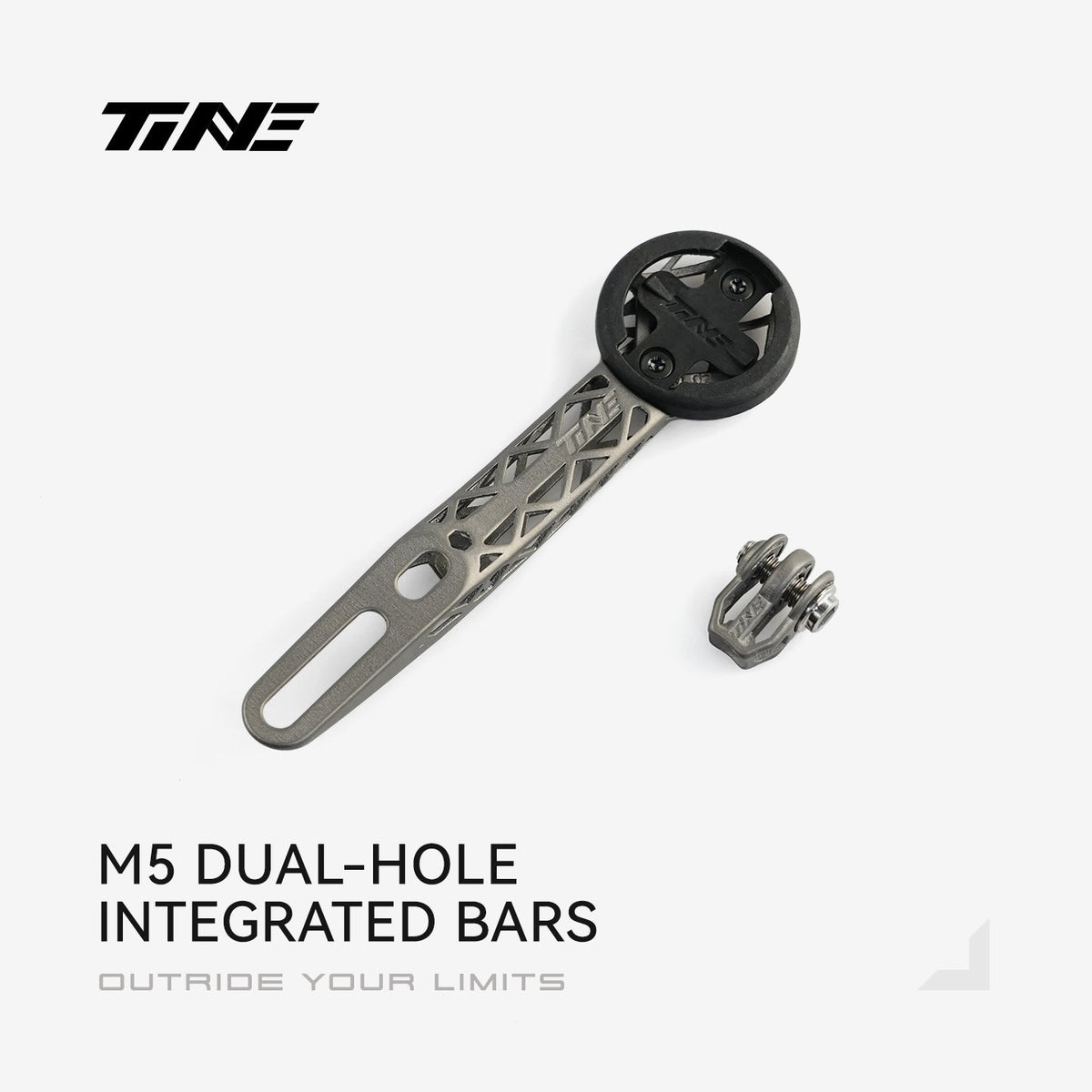 TiNE soporte de ciclocomputador de titanio para manillares integrados con doble tornillo M5, como el Darimo Nexum