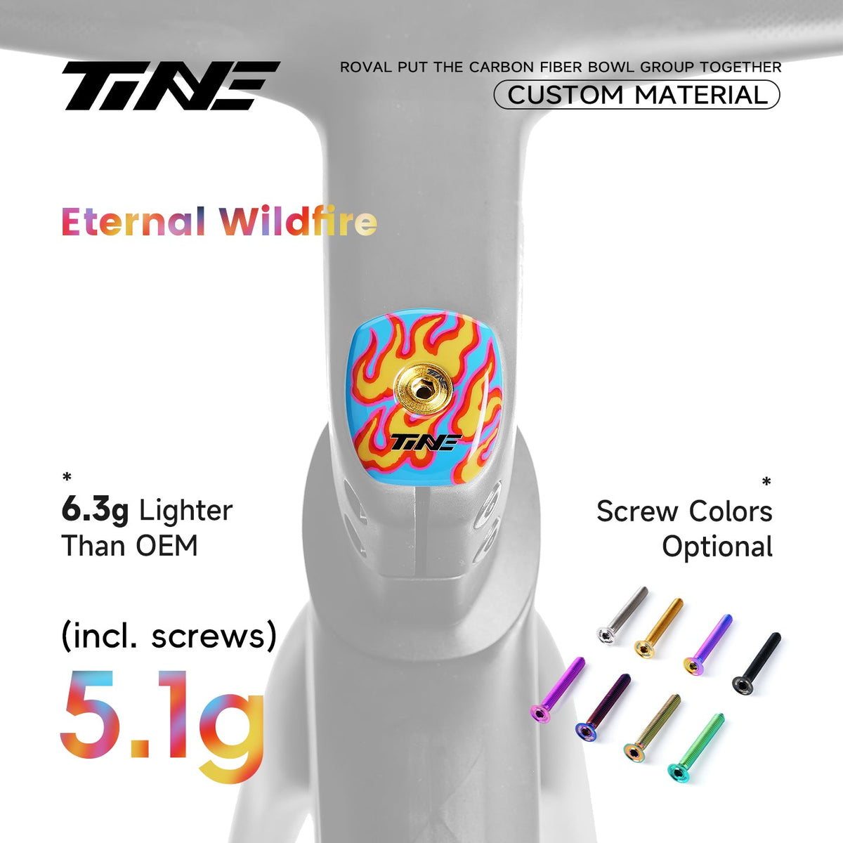 TiNE Top Cap de Carbono edición Eternal Wildfire (decoración de llamas) en el cockpit Roval Rapide: 5,1 g con tornillo