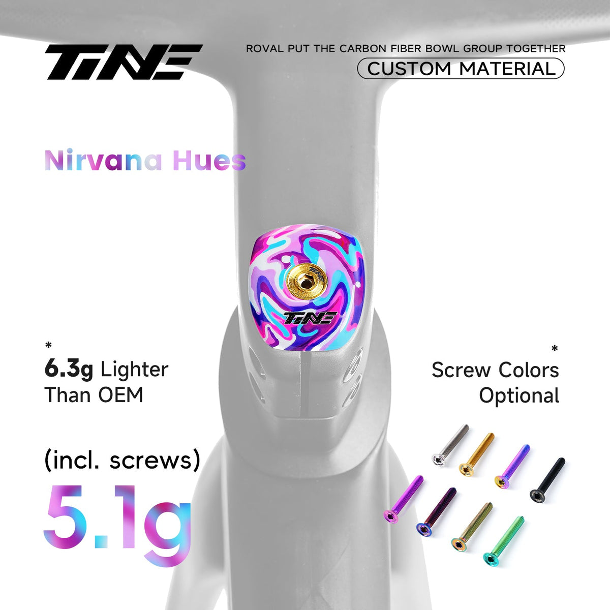 TiNE Top Cap de Carbono edición Phoenix Chroma (remolino multicolor) en el cockpit Roval Rapide: 5,1 g con tornillo
