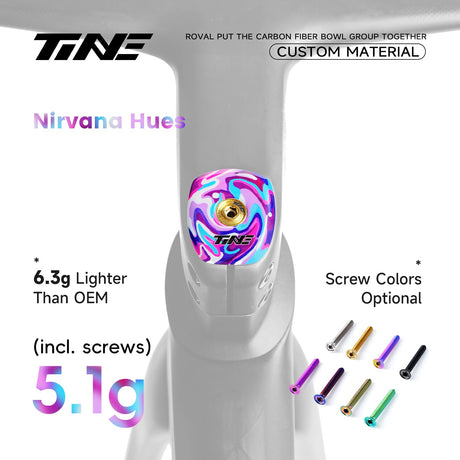 TiNE Top Cap de Carbono edición Phoenix Chroma (remolino multicolor) en el cockpit Roval Rapide: 5,1 g con tornillo