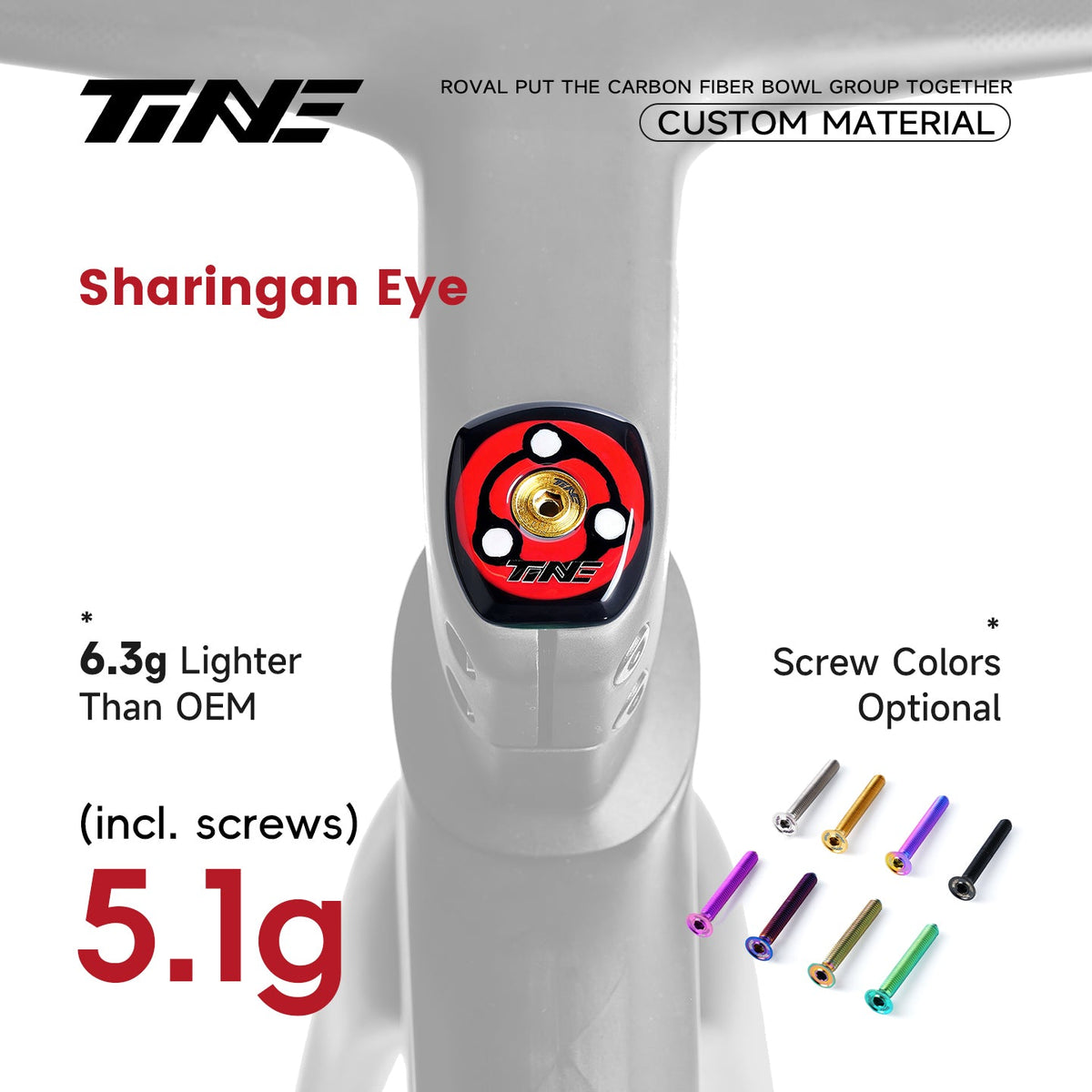 TiNE Top Cap de Carbono edición Sharingan (decoración roja y negra) en el cockpit Roval Rapide: 5,1 g con tornillo