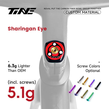 TiNE Top Cap de Carbono edición Sharingan (decoración roja y negra) en el cockpit Roval Rapide: 5,1 g con tornillo