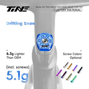 TiNE Top Cap de Carbono edición Snowflake Fall (decoración de copos de nieve en azul) en el cockpit Roval Rapide: 5,1 g con tornillo