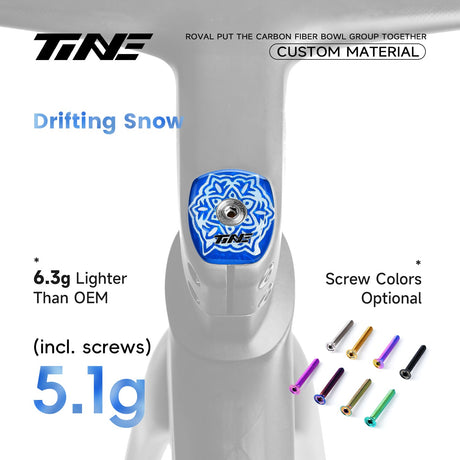 TiNE Top Cap de Carbono edición Snowflake Fall (decoración de copos de nieve en azul) en el cockpit Roval Rapide: 5,1 g con tornillo
