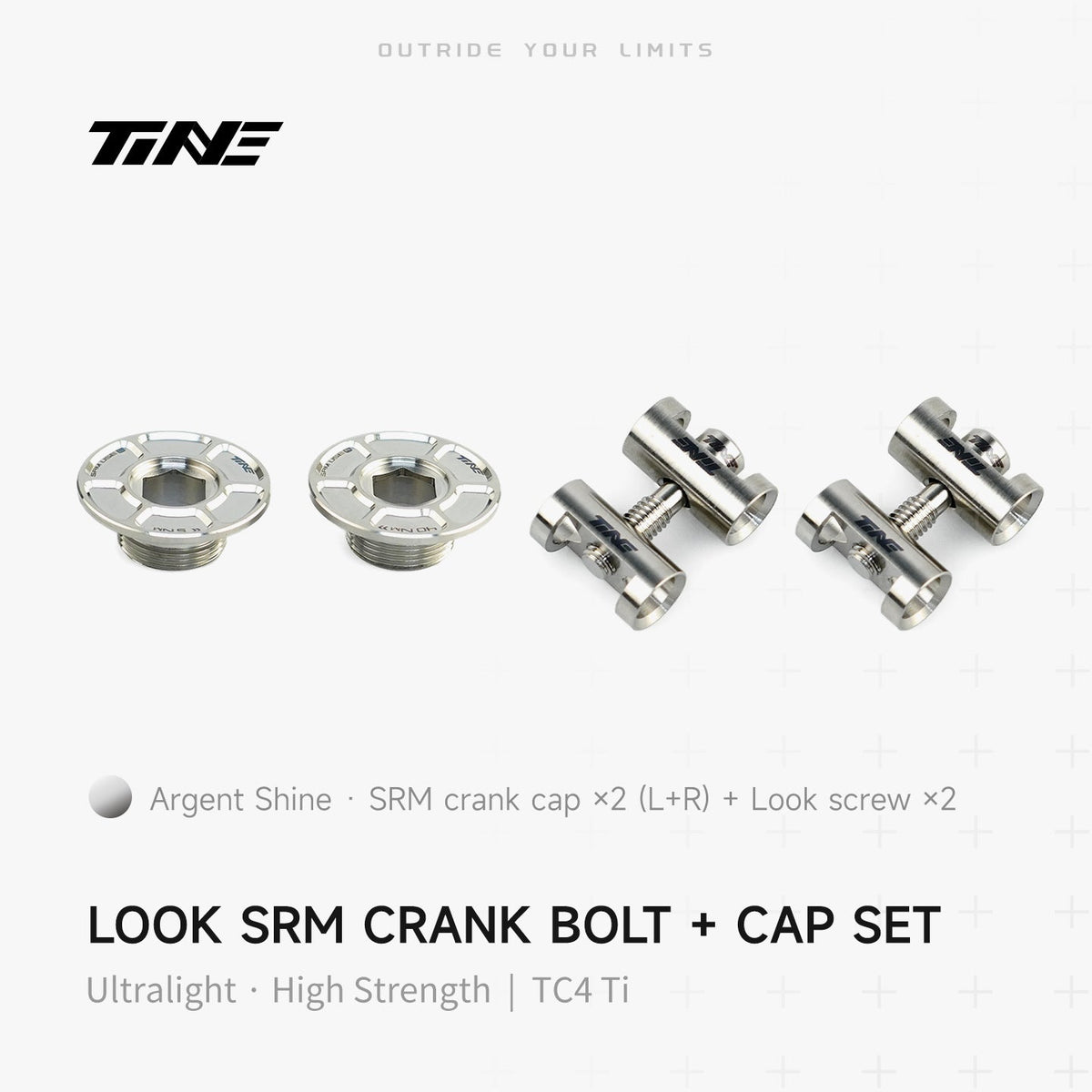 TiNE Tapas y Tornillos de Biela de Titanio Look SRM en acabado Argent Shine (plata): dos tapas SRM y dos tornillos Look