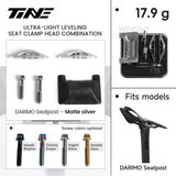 Ficha TiNE del kit de cabezal de tija para Darimo con cunas en plata mate: piezas, peso de 17,9 g y colores de tornillo