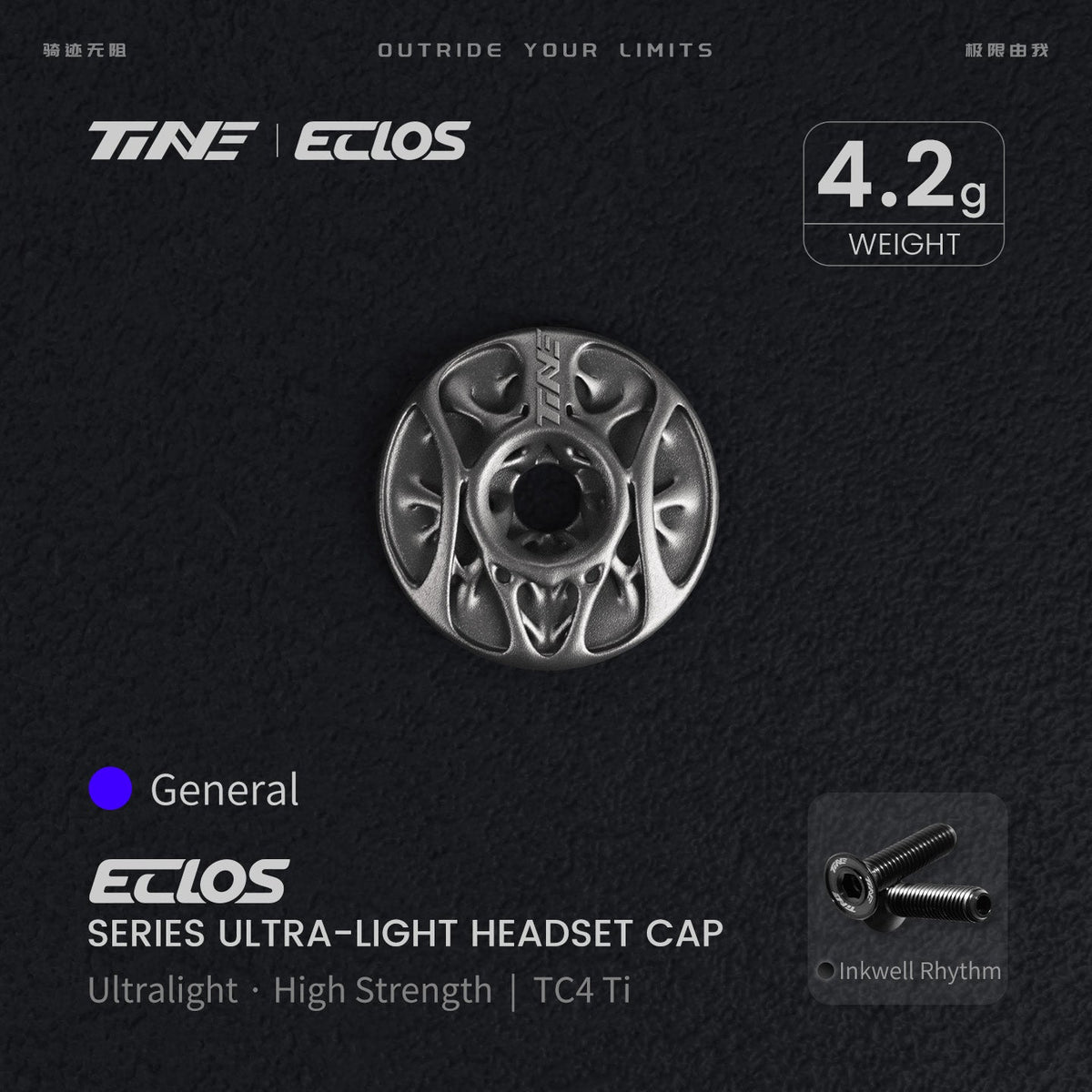 TiNE Eclos Top Cap de Titanio versión Universal con tornillo Inkwell Rhythm (negro)