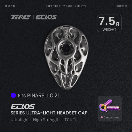 TiNE Eclos Top Cap de Titanio versión Pinarello (2021) con tornillo Candy Hues (degradado violeta y dorado)