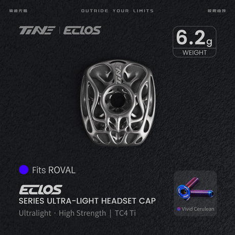 TiNE Eclos Top Cap de Titanio versión Specialized Roval con tornillo Rosy Azure (azul)