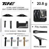 Ficha TiNE del kit de cabezal de tija para Specialized Roval / S-Works con cunas en negro brillo: piezas, peso de 20,8 g y colores de tornillo