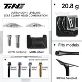 Ficha TiNE del kit de cabezal de tija para Specialized Roval / S-Works con cunas en plata mate: piezas, peso de 20,8 g y colores de tornillo
