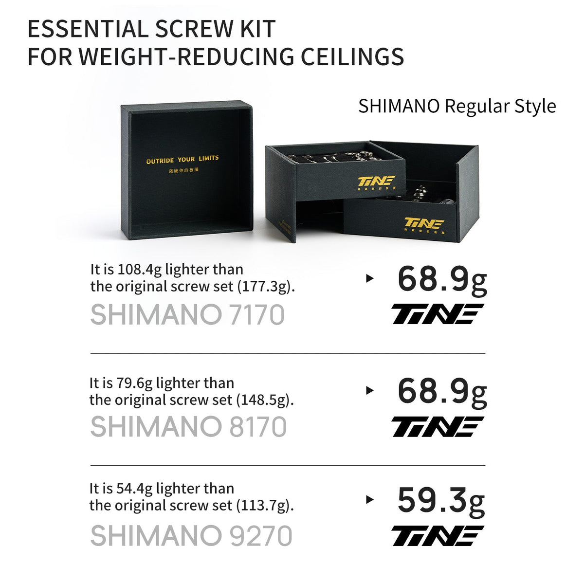 Pesos del kit TiNE frente a la tornillería original Shimano 105, Ultegra y Dura-Ace