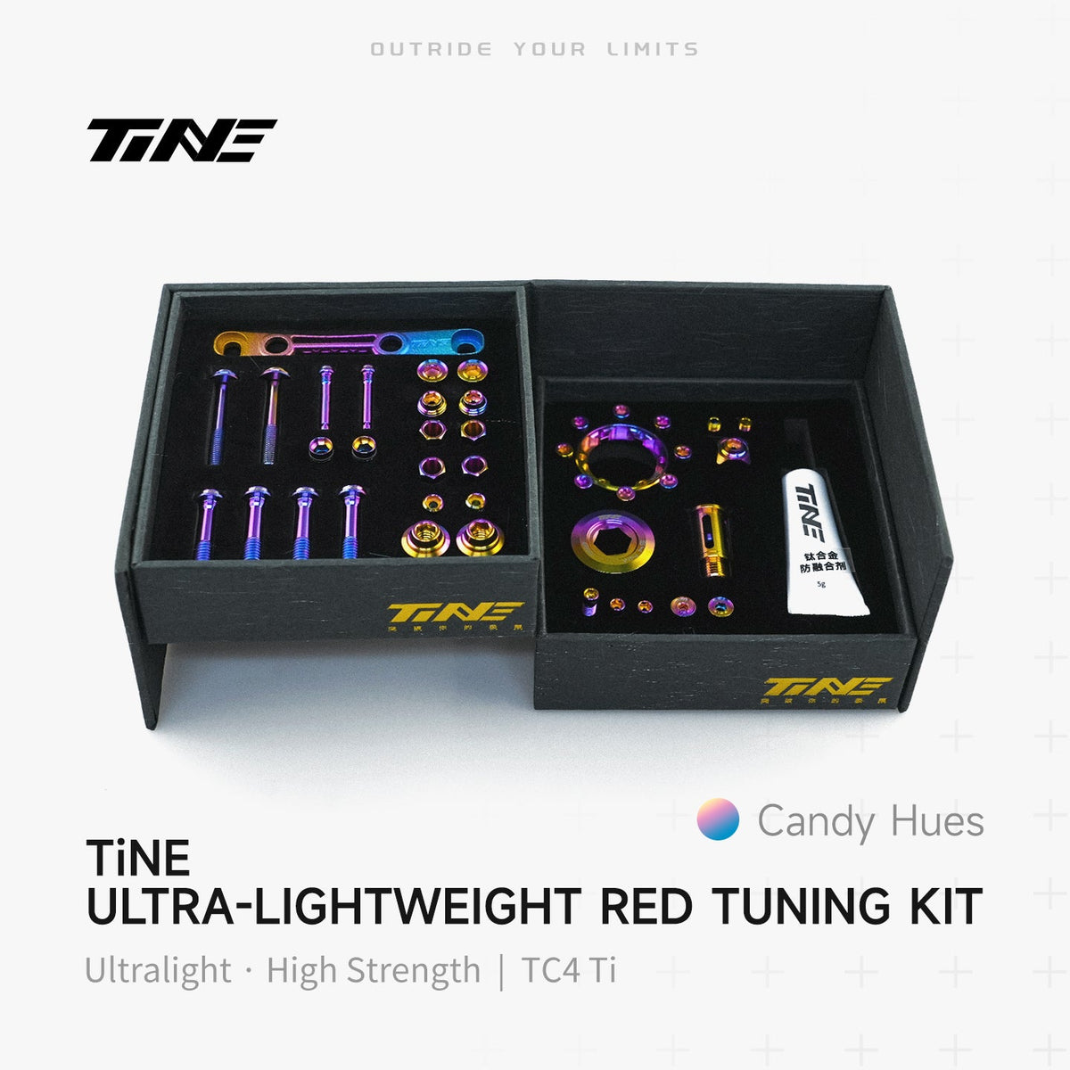 TiNE Kit de Tornillería de Titanio SRAM Red en acabado Candy Hues (degradado violeta y dorado)