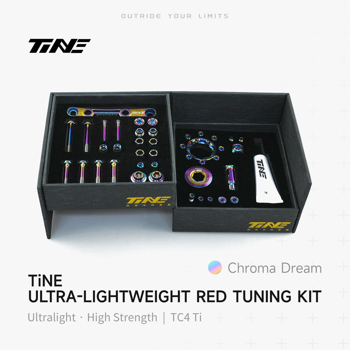 TiNE Kit de Tornillería de Titanio SRAM Red en acabado Chroma Dream (tornasolado)