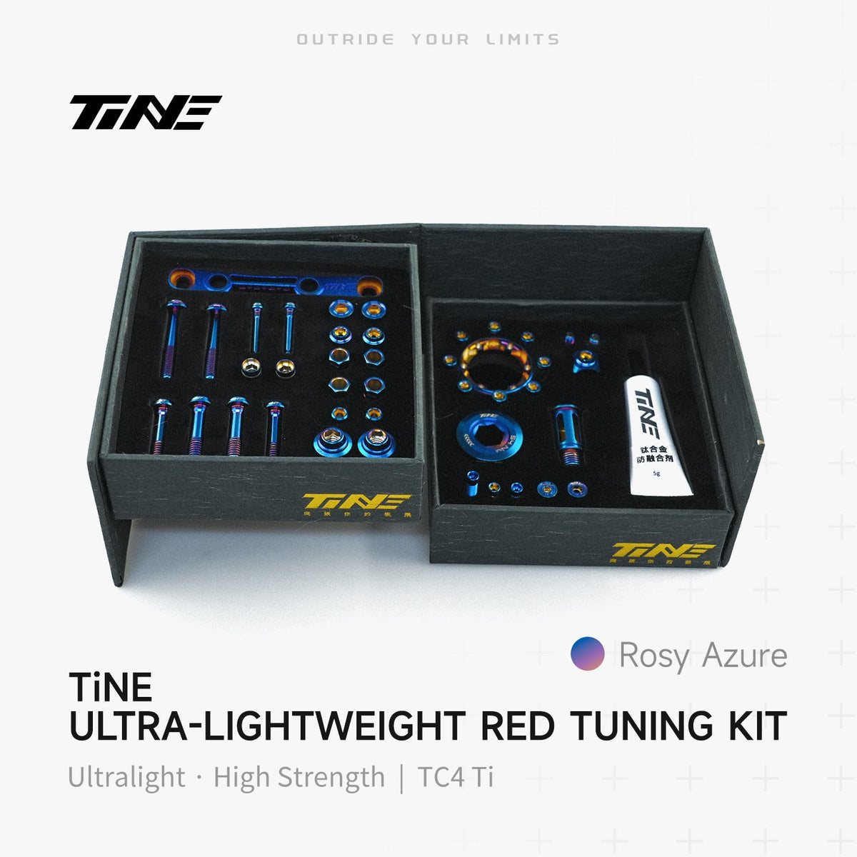 TiNE Kit de Tornillería de Titanio SRAM Red en acabado Rosy Azure (azul)