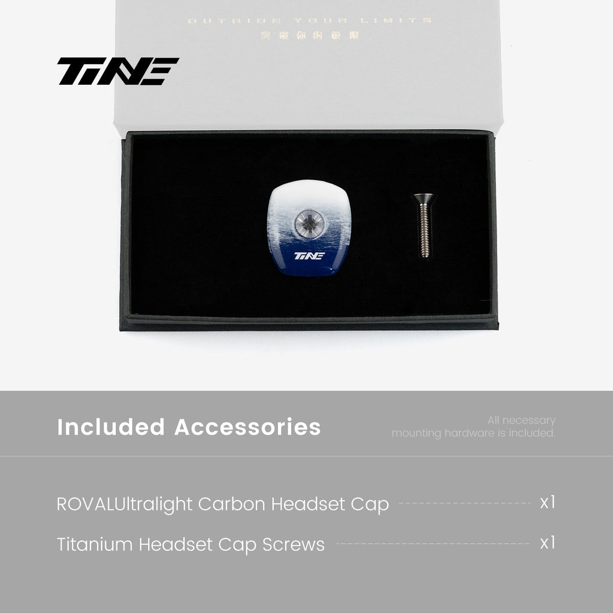 Estuche del TiNE Top Cap de Carbono con la tapa Quick-Step Edition y su tornillo de titanio