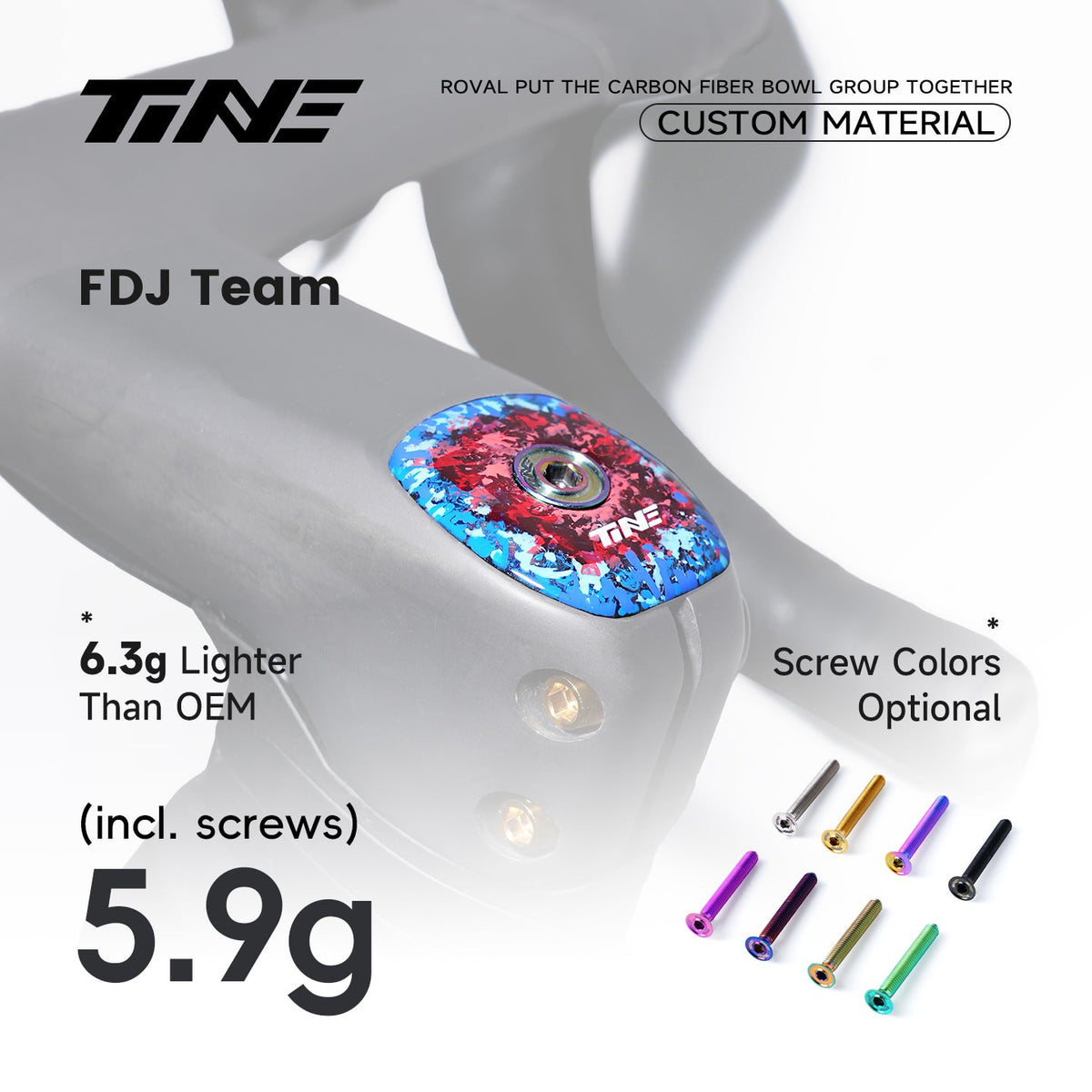 TiNE Top Cap de Carbono FDJ Team Edition (camuflaje azul y rojo) en el cockpit Roval Rapide: 5,9 g con tornillo