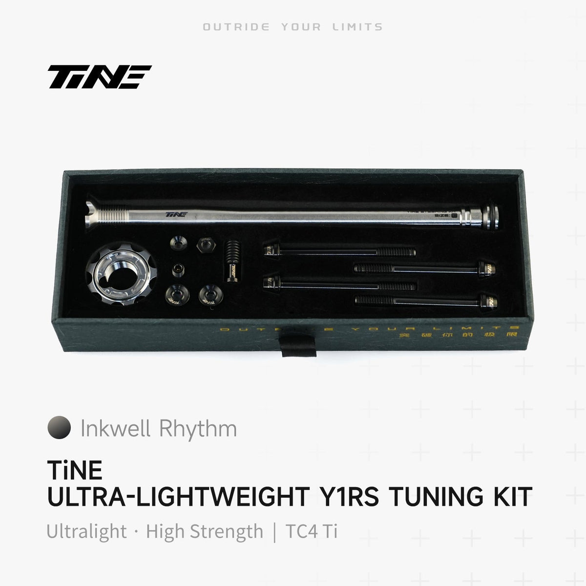 TiNE Tapón de Compresión de Titanio Colnago Y1Rs con tornillería en acabado Inkwell Rhythm (negro) y eje en plata