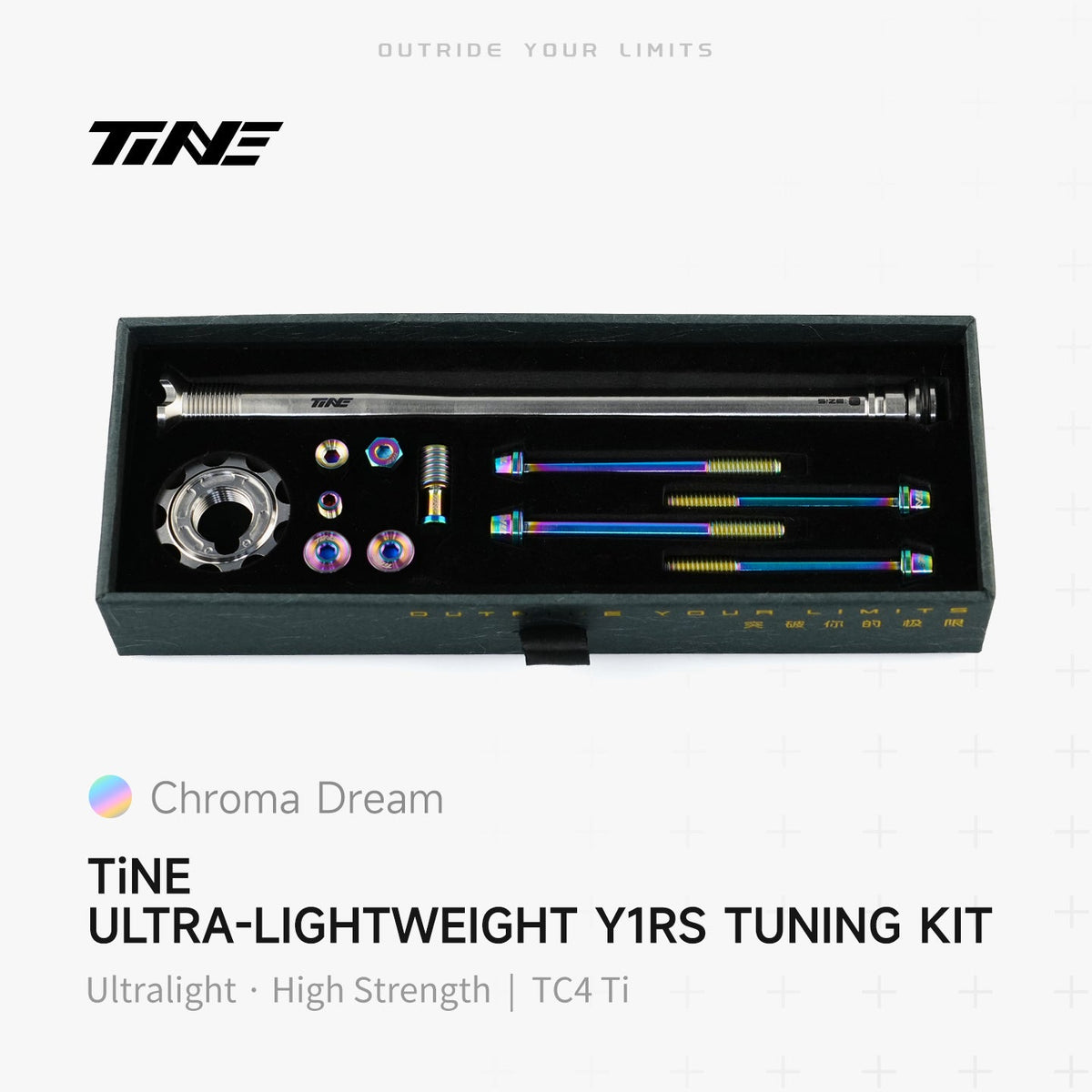 TiNE Tapón de Compresión de Titanio Colnago Y1Rs con tornillería en acabado Chroma Dream (tornasolado) y eje en plata