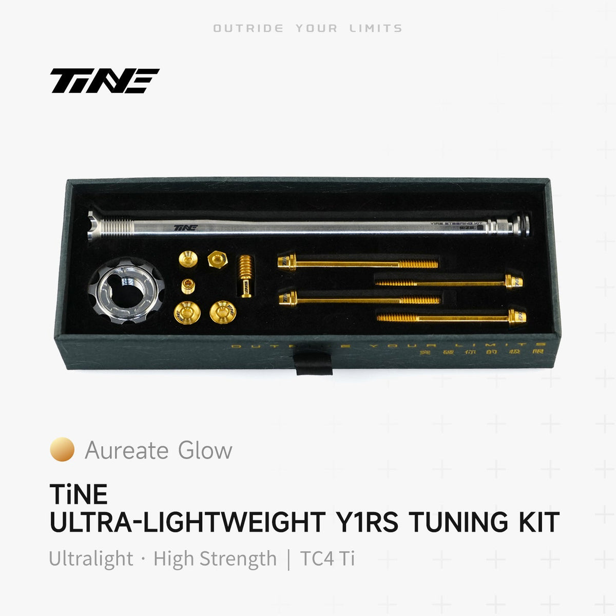 TiNE Tapón de Compresión de Titanio Colnago Y1Rs con tornillería en acabado Aureate Glow (dorado) y eje en plata