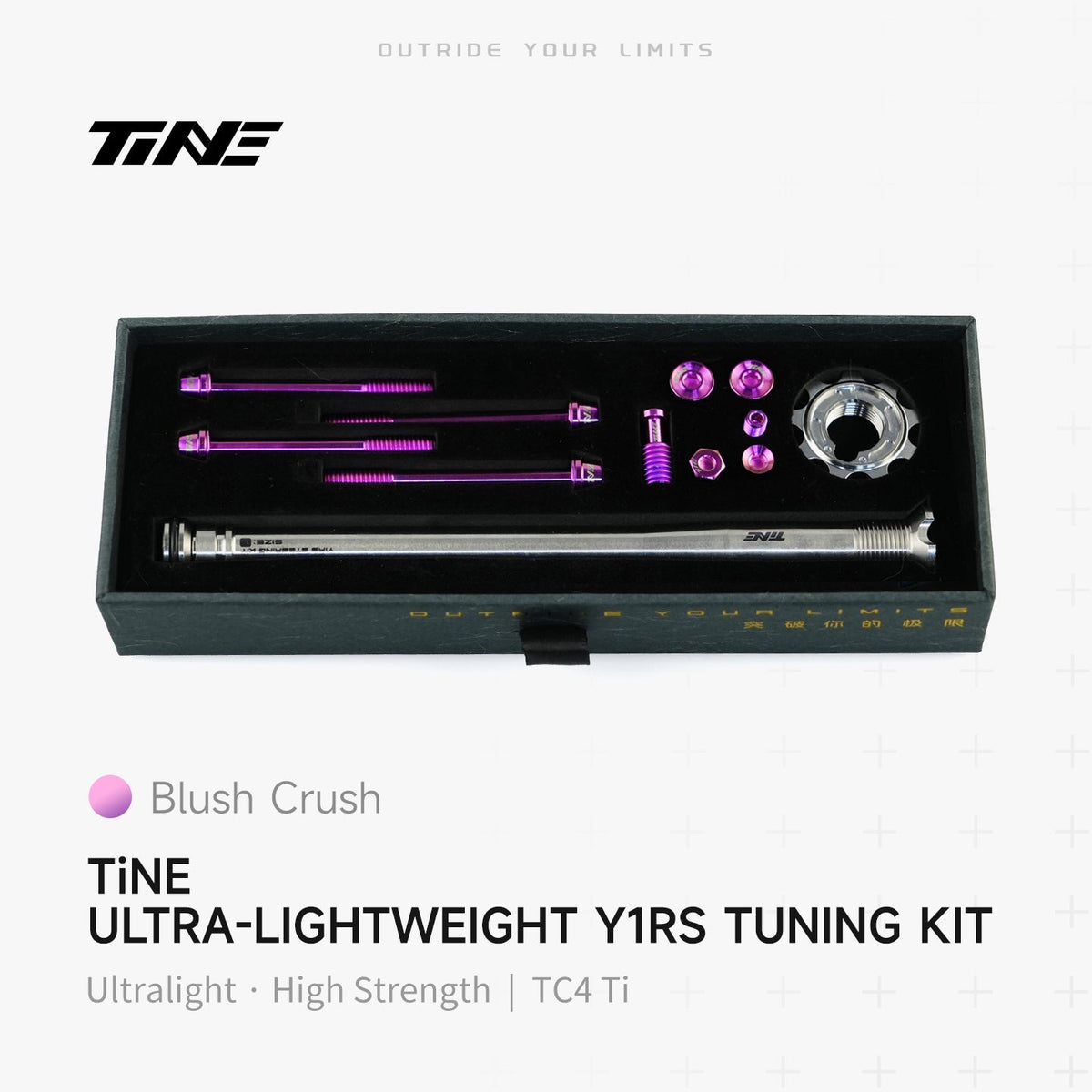TiNE Tapón de Compresión de Titanio Colnago Y1Rs con tornillería en acabado Blush Crush (rosa fucsia) y eje en plata