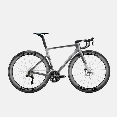 Rennrad Evolve Artista Cima 105 Di2 Mist, Seitenansicht mit großem Logo