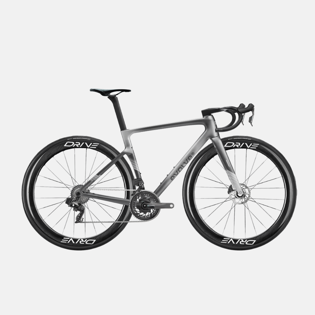 Vélo Evolve Artista Cima Force AXS Mist, vue latérale avec grand logo