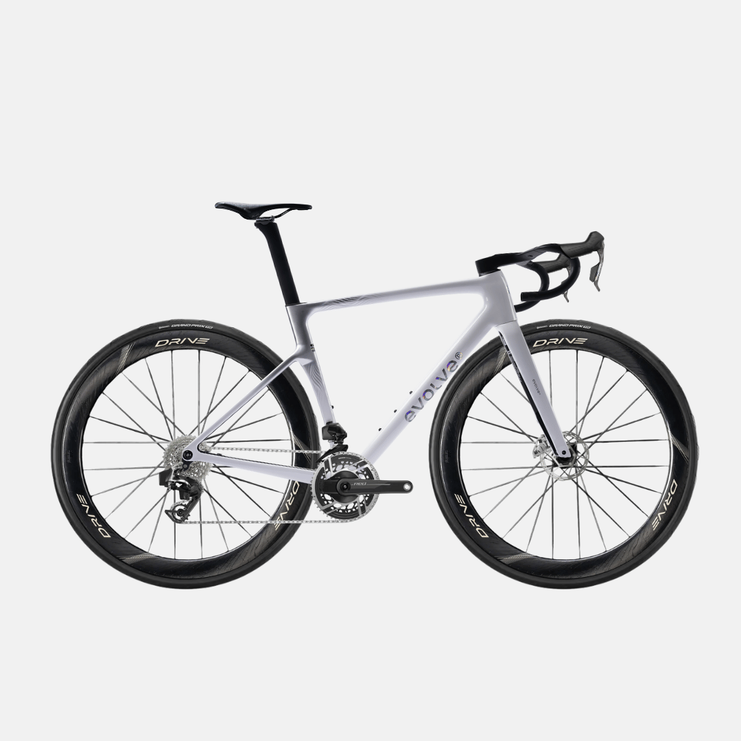 Bicicleta Evolve Artista Cima Red AXS Special Edition - Billow, vista lateral con logo grande