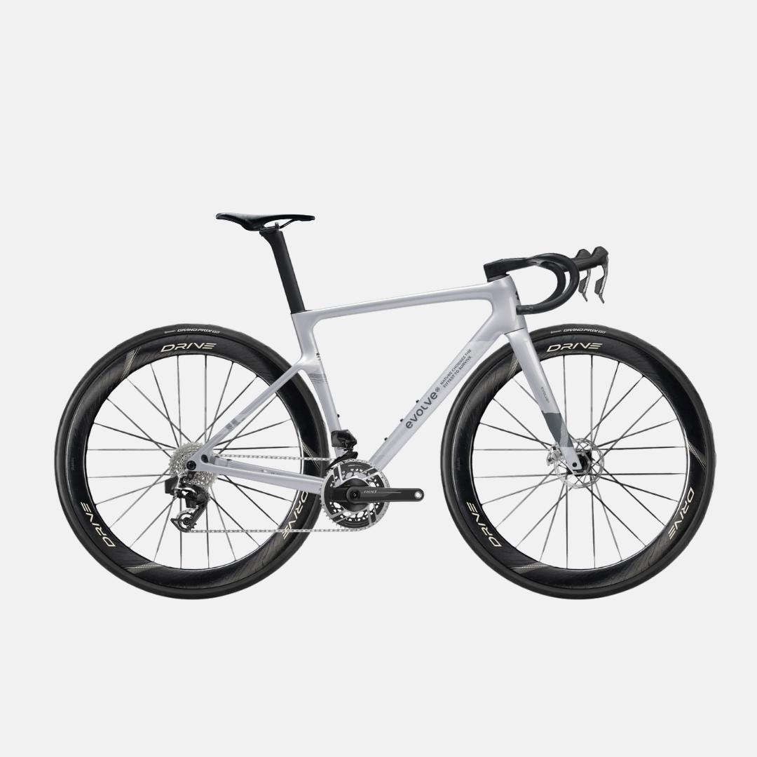 Bicicleta Evolve Artista Cima Red AXS Streams, vista lateral