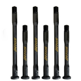 Six IMTOS carbon thru axles in two lengths with gold branding on a white background