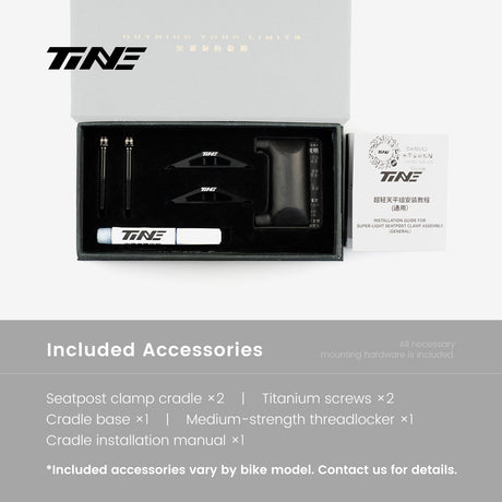 Caja del kit de cabezal de tija TiNE con la lista de accesorios incluidos